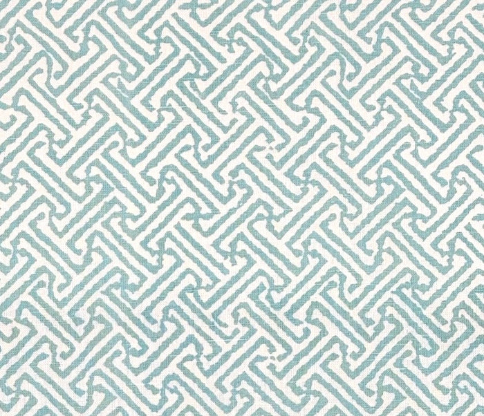 China Seas Fabric: Java Java - Custom Light Turquoise on White 100% Linen