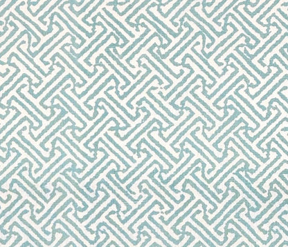 China Seas Fabric: Java Java - Custom Light Turquoise on White 100% Linen
