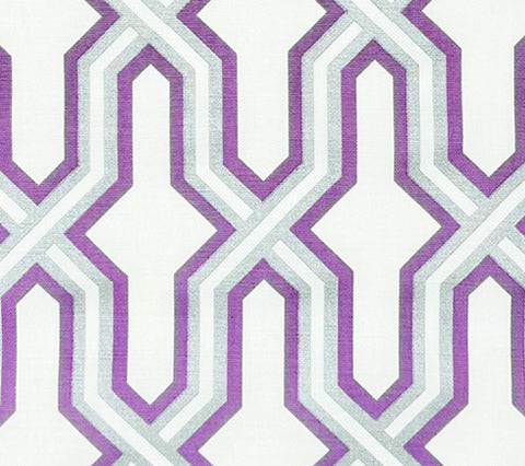 China Seas Fabric: Large Gorrivan Fretwork - Custom Lilac / Silver on White Belgian Linen / Cotton