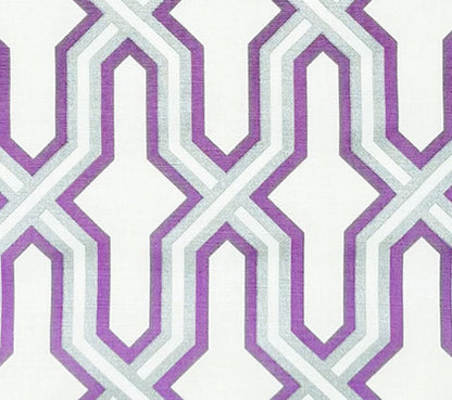 China Seas Fabric: Large Gorrivan Fretwork - Custom Lilac / Silver on White Belgian Linen / Cotton