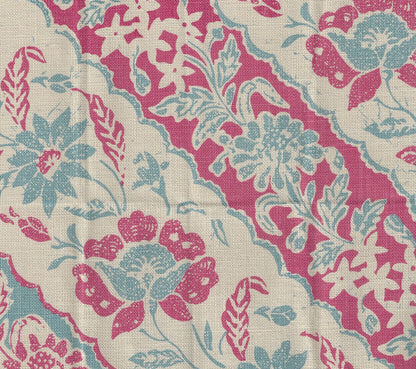 China Seas Fabric: Lim Diagonal - Custom Vapor / Magenta on Tan 100% Belgian Linen detail