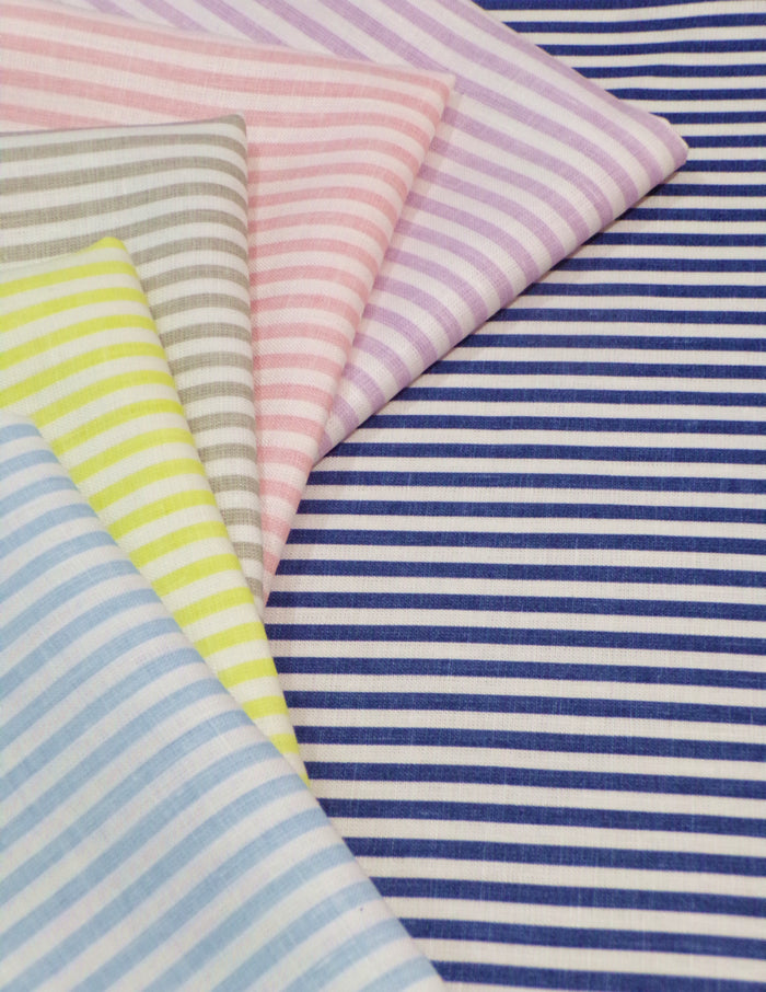 China Seas Fabric: Lulu Stripe - Custom Green on Tinted 100% Linen