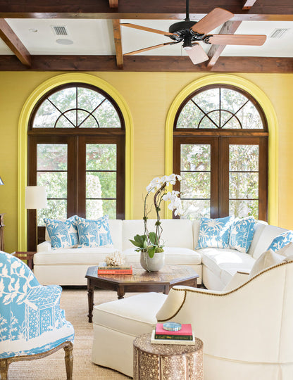 China Seas Fabric: Lyford Background - Custom Turquoise on White 100% Linen
