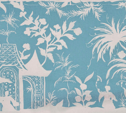 China Seas Fabric: Lyford Background - Custom Turquoise on White 100% Linen