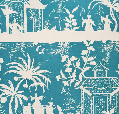 China Seas Fabric: Lyford Background - Custom Turquoise on White Belgian Linen / Cotton