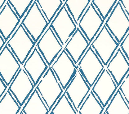 China Seas Fabric: Lyford Diamond Bamboo - Custom Blue on White Belgian Linen / Cotton