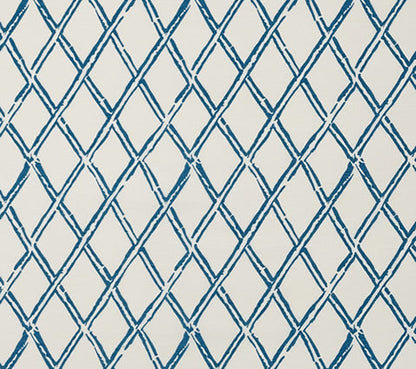 China Seas Fabric: Lyford Diamond Bamboo - Custom Blue on White Belgian Linen / Cotton