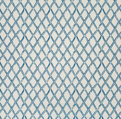 China Seas Fabric: Lyford Diamond Bamboo - Custom Blue on White Belgian Linen / Cotton