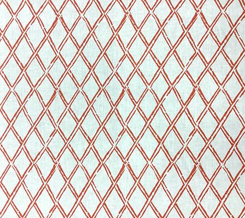 China Seas Fabric: Lyford Diamond Bamboo - Custom New Shrimp on Oyster 100% Belgian Linen