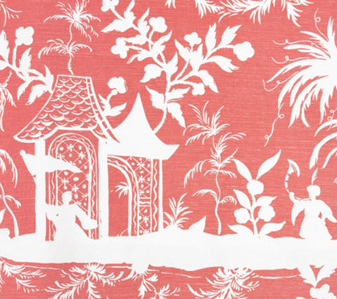 China Seas Fabric: Lyford Pagoda Reverse - Custom Dark Pink on White Belgian Linen / Cotton
