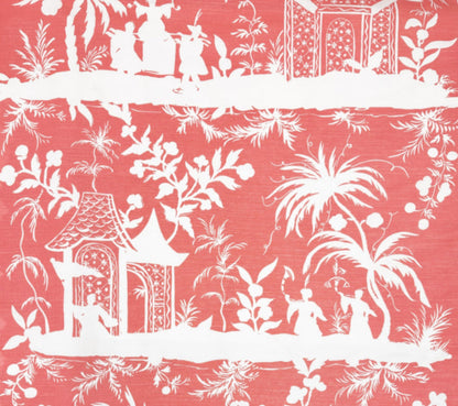 China Seas Fabric: Lyford Pagoda Reverse - Custom Dark Pink on White Belgian Linen / Cotton