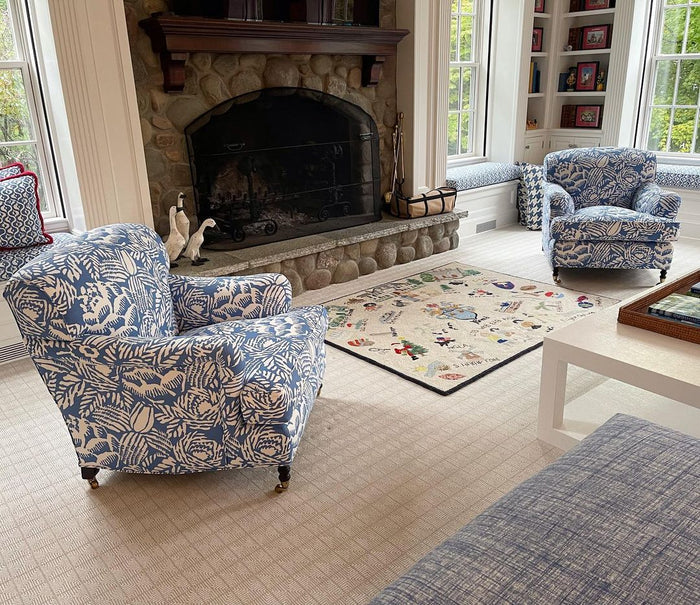 China Seas Fabric: Macambo - Custom Royal Blue on White Belgian Linen / Cotton