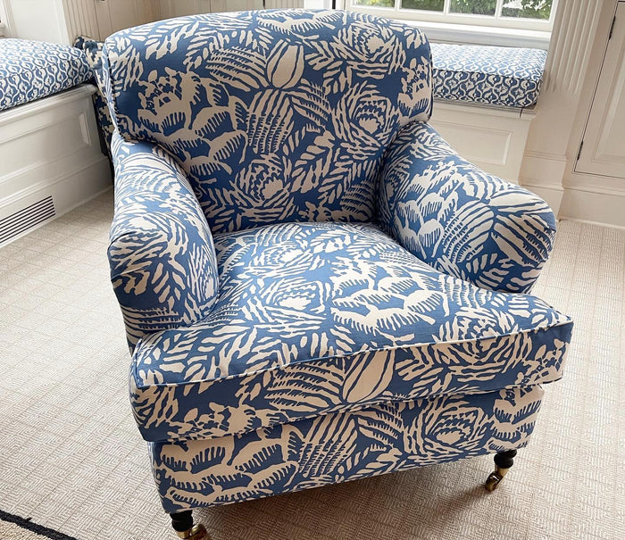 China Seas Fabric: Macambo - Custom Royal Blue on White Belgian Linen / Cotton