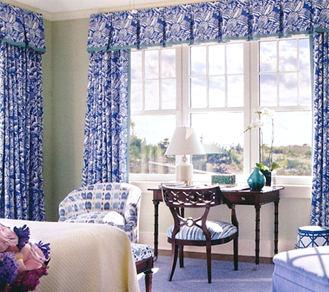 China Seas Fabric: Macambo - Custom Royal Blue on White Belgian Linen / Cotton