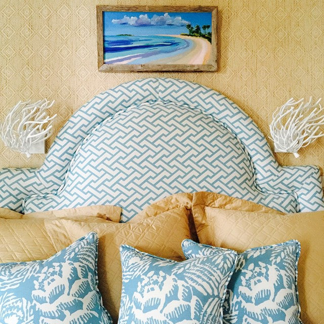China Seas Fabric: Macambo - Custom Royal Blue on White Belgian Linen / Cotton