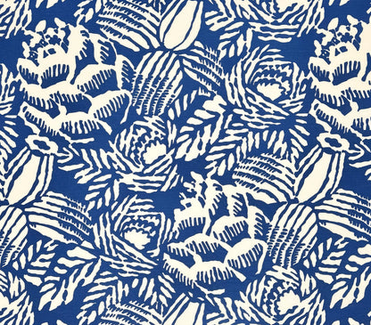 China Seas Fabric: Macambo - Custom Royal Blue on White Belgian Linen / Cotton