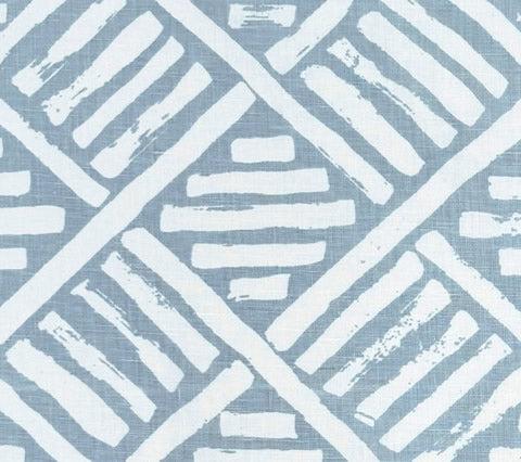 China Seas Fabric: Macoco Reverse - Custom Bali Blue on White 100% Linen