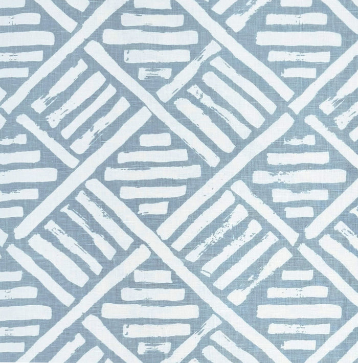 China Seas Fabric: Macoco Reverse - Custom Bali Blue on White 100% Linen