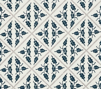 China Seas Fabric: Malay Diamond - Custom Navy / Persimmon on Light Tint Cotton Sateen