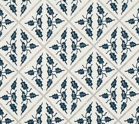 China Seas Fabric: Malay Diamond - Custom Navy / Persimmon on Light Tint Cotton Sateen