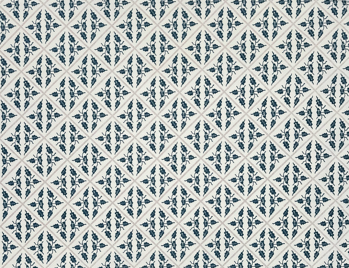 China Seas Fabric: Malay Diamond - Custom Navy / Persimmon on Light Tint Cotton Sateen