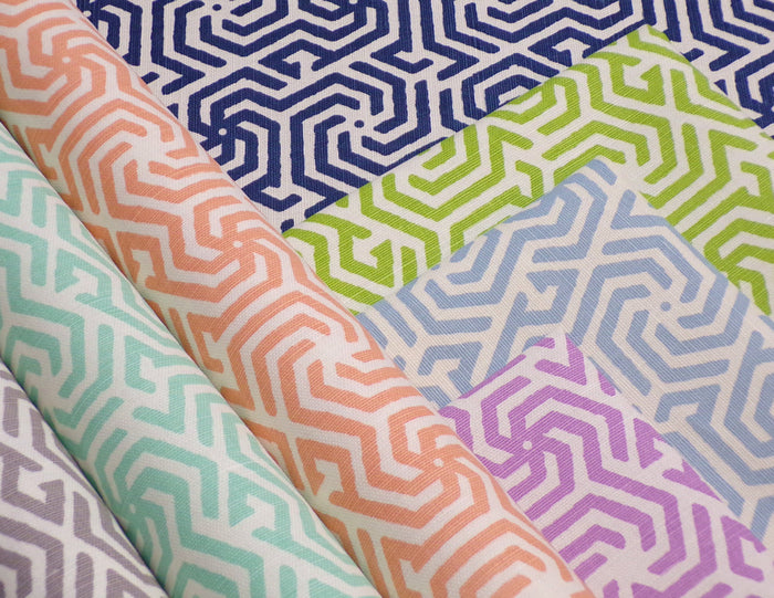 China Seas Fabric: Maze Reverse One Color - Custom Grey on Tinted Belgian Linen / Cotton