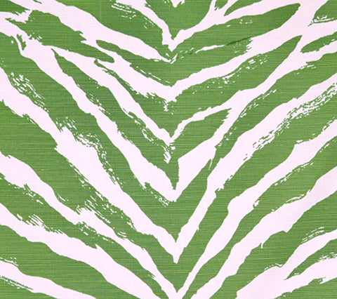 China Seas Fabric: Nairobi - Custom Leaf Green on White Belgian Linen / Cotton