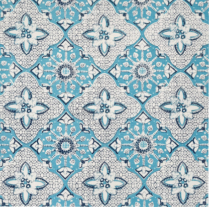China Seas Fabric: New Batik - Custom Turquoise / New Navy on Tinted Belgian Linen / Cotton
