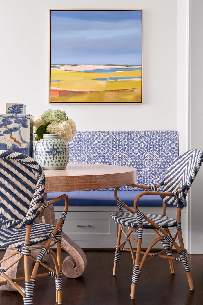 China Seas Fabric: Nitik II - Custom Apricot / Bali Blue on White Suncloth (OUTDOOR)