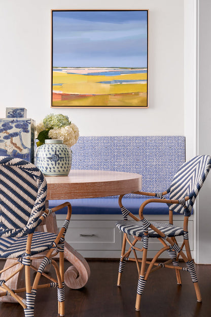 China Seas Fabric: Nitik II - Custom Apricot / Bali Blue on White Suncloth (OUTDOOR)