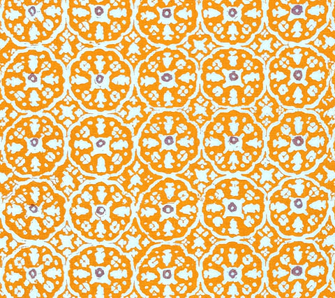 China Seas Fabric: Nitik II - Custom Mango / Shrimp on Tinted Belgian Linen / Cotton