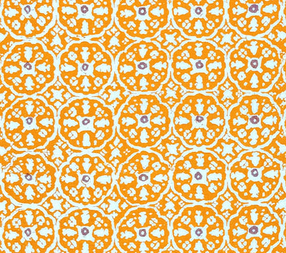 China Seas Fabric: Nitik II - Custom Mango / Shrimp on Tinted Belgian Linen / Cotton