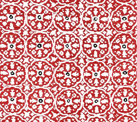 China Seas Fabric: Nitik II -Custom Azalea / Plum on White Belgian Linen / Cotton