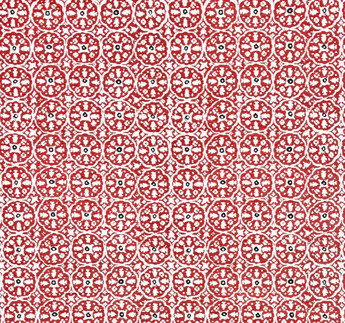 China Seas Fabric: Nitik II -Custom Azalea / Plum on White Belgian Linen / Cotton