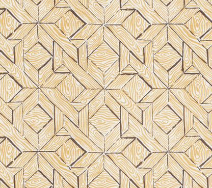 China Seas Fabric: Parquetry - Custom Brown / Camel on White Belgian Linen / Cotton