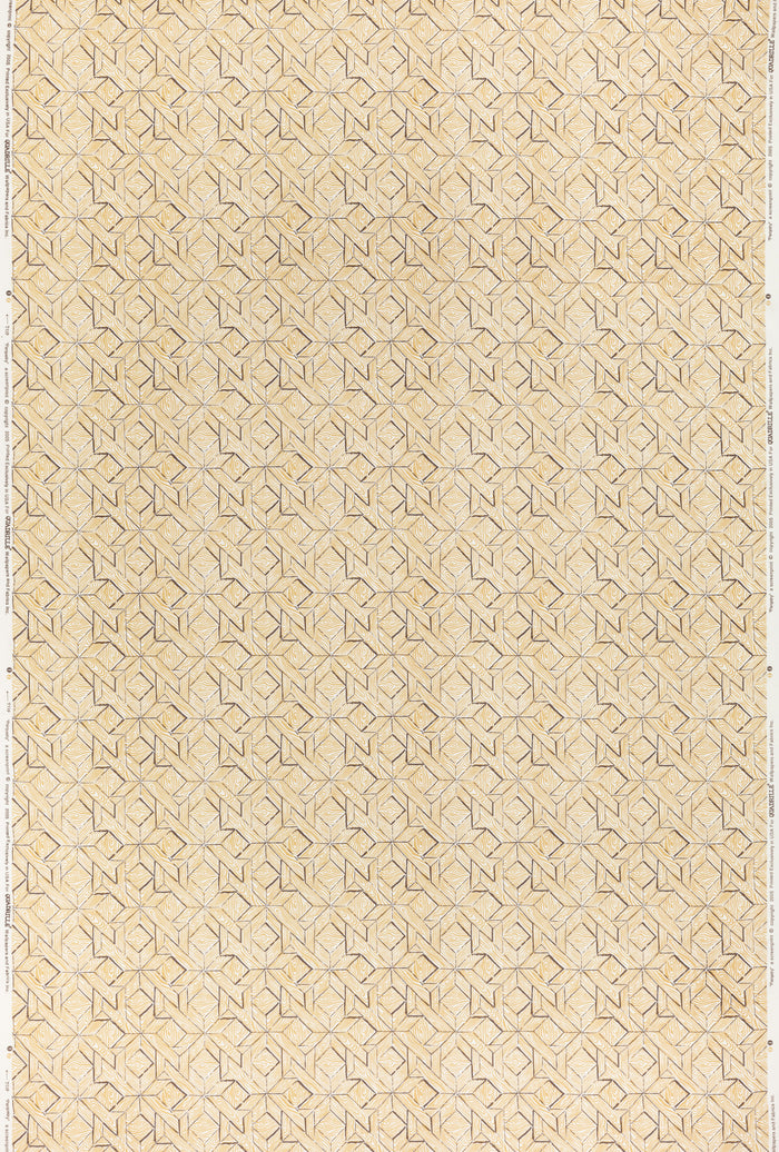 China Seas Fabric: Parquetry - Custom Brown / Camel on White Belgian Linen / Cotton