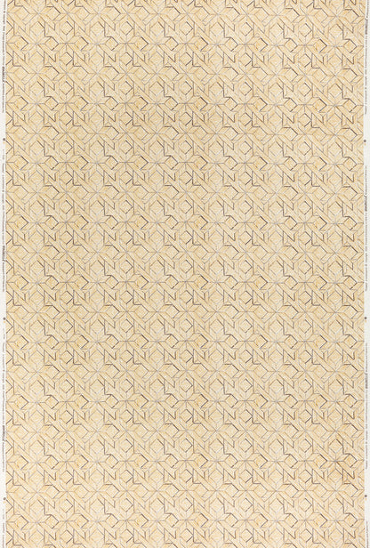 China Seas Fabric: Parquetry - Custom Brown / Camel on White Belgian Linen / Cotton