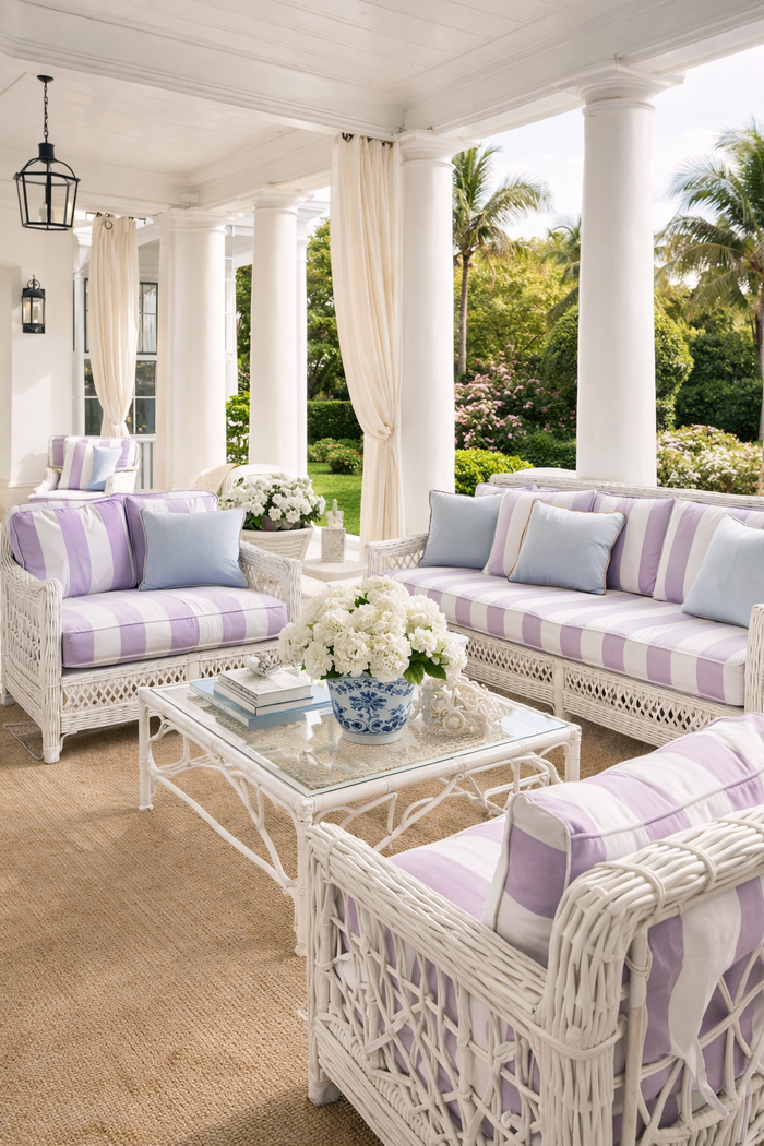 China Seas Fabric: Sand Bar Stripe - Custom Lavender on Cream Suncloth (OUTDOOR)