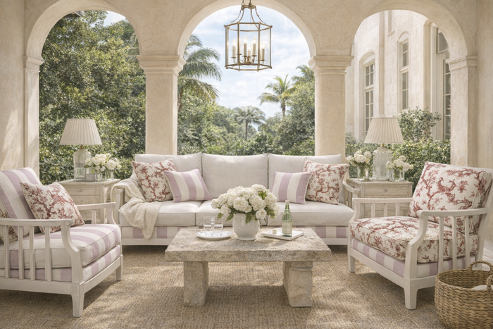 China Seas Fabric: Sand Bar Stripe - Custom Lavender on Cream Suncloth (OUTDOOR)