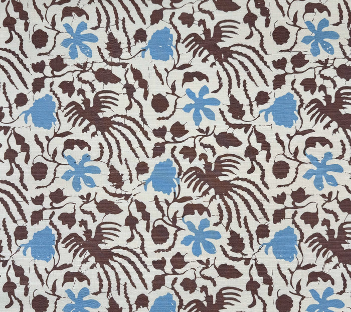 China Seas Fabric: Seya - Custom Blue / Brown on Tinted Belgian Linen / Cotton
