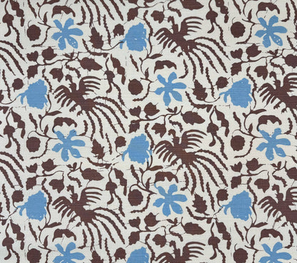 China Seas Fabric: Seya - Custom Blue / Brown on Tinted Belgian Linen / Cotton
