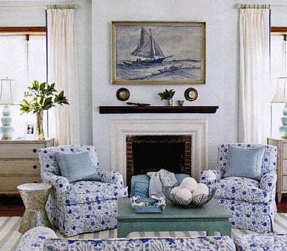 China Seas Fabric: Seya - Custom Charcoal / Gray on White Belgian Linen / Cotton