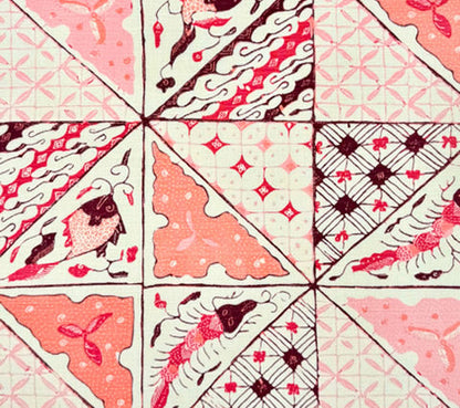 China Seas Fabric: SunnyJim Batik - Custom Multi Pinks on Tinted Belgian Linen / Cotton