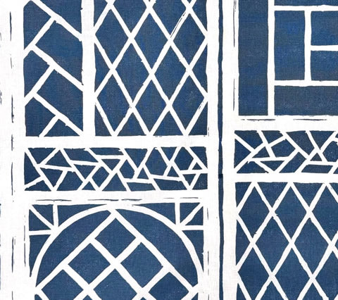 China Seas Fabric: Trellis Background - Custom Navy on White 100% Linen