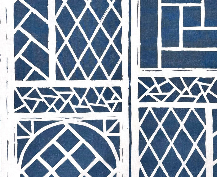 China Seas Fabric: Trellis Background - Custom Navy on White 100% Linen