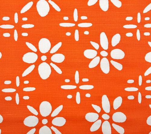China Seas Fabric: Wildflowers Reverse - Orange on White Belgian Linen Cotton