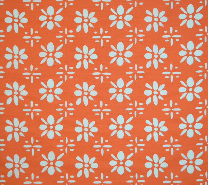 China Seas Fabric: Wildflowers Reverse - Orange on White Belgian Linen/Cotton