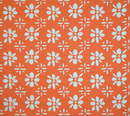 China Seas Fabric: Wildflowers Reverse - Orange on White Belgian Linen/Cotton