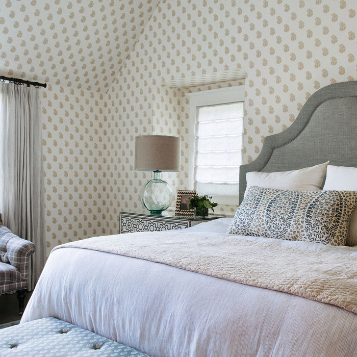 China Seas Wallpaper: Bangalore Paisley - Custom Gray on Almost White Paper (5 YARD MINIMUM)