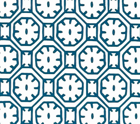 China Seas Wallpaper: Ceylon Batik - Custom Georgian Bay Blue on White Paper (FIVE YARD MINIMUM)